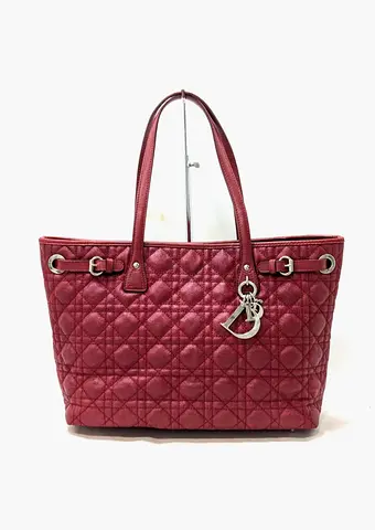Authentic Christian Dior Cannage Panarea Leather Tote Bag Red