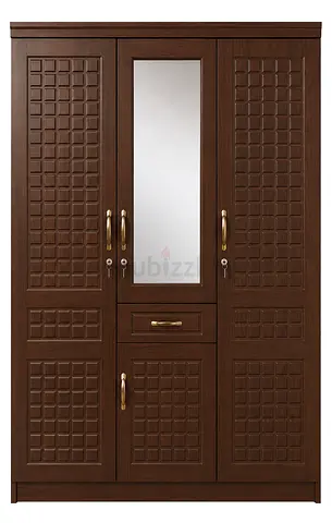 Elegant 3-Door Walnut Wardrobe with Mirror  Lock