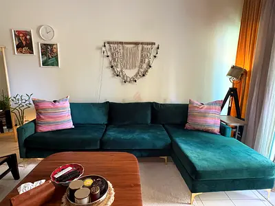 Dark Green Sectional Sofa with Chaise - 300cm