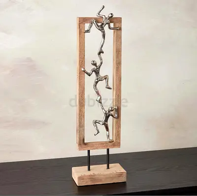Vivant Decorative Accent - Wooden Frame Table Sculpture with Silver Climbing Figures (Homecentre)