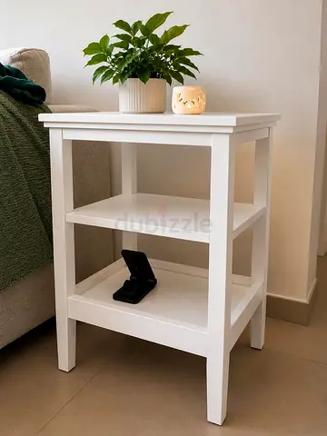 White Wooden Side Table with Two Shelves - Good Condition
