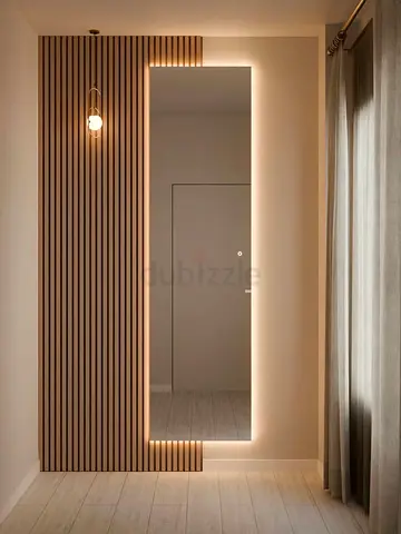 Modern Hallway Wall Panel with Fluted MDF and Floating Shelf