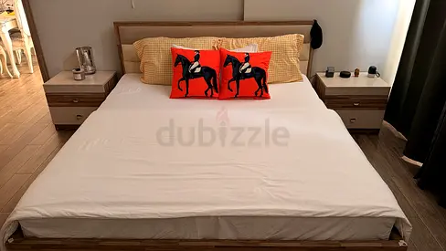 Bed with side table solid wood