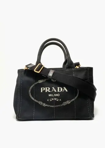 Authentic PRADA Canapa SS 2WAY Handbag black