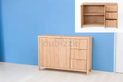 Solid Wood Sideboard Cabinet with Drawers and Shelves - Light Oak