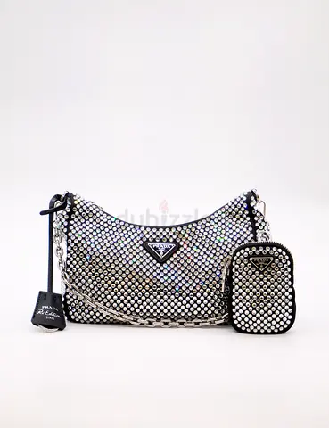 Prada Crystal-Embellished Shoulder Bag with Mini Pouch