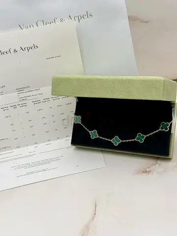 Authentic Van Cleef And Arpels Vintage Alhambra Yellow Gold Bracelet Malachite