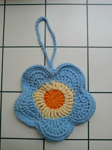 Handmade Crocheted Flower Pouch/Keychain - Light Blue