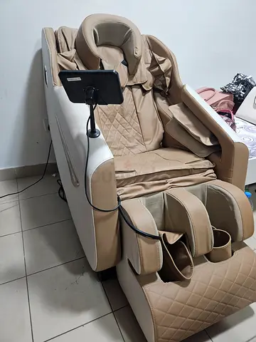 Beige Full-Body Electric Massage Chair with Remote and Foot Rollers