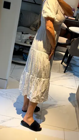 White Tiered Midi Dress with Puff Sleeves - Size M-L