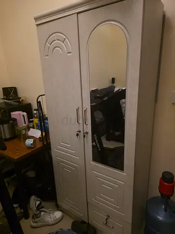 Two-door wardrobe with mirror - light wood finish