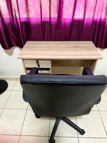 Compact wooden study desk with swivel chair - light oak finish
