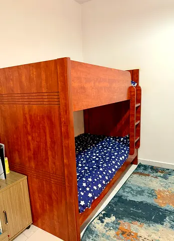 Solid Wood Bunk 2 Beds with Built-in Ladder - Good Condition