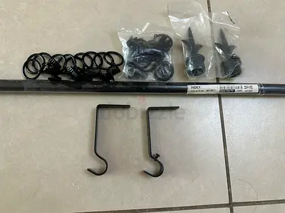 IKEA Black Metal Curtain Rod Set with Rings and Brackets
