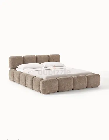 Modern Upholstered Low-Profile Bed Frame in Beige (Queen/King)