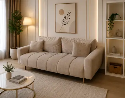 Modern Beige Fabric 3 Seater Sofa