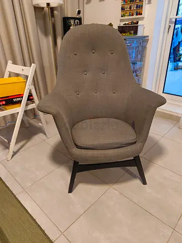 Grey Fabric Accent Armchair with Button-Tufted Back