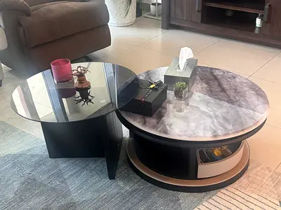 Set of 2 Modern Round Coffee Tables with Marble-look Tops