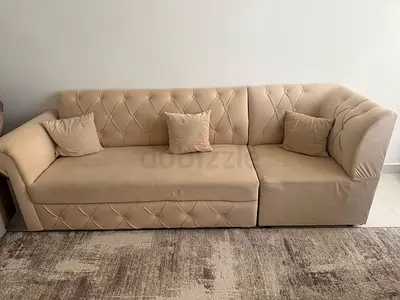 Beige 7-Seater Sofa with Cushions - Good Condition