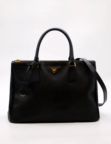 Black Prada Saffiano Leather Tote Bag with Shoulder Strap