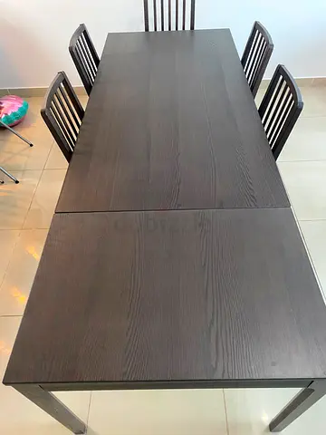 Solid Dark Wood Extendable Dining Table with 6 Chairs
