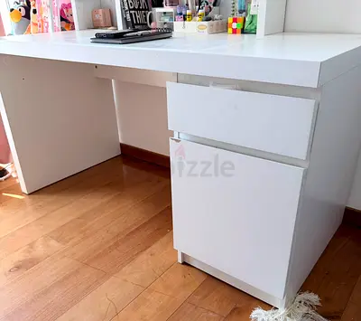 White IKEA Study Desk with Drawer and Cabinet - Good Condition