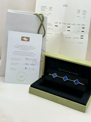 Authentic Van Cleef And Arpels Vintage Alhambra Bracelet 5 Motifs Blue Agate