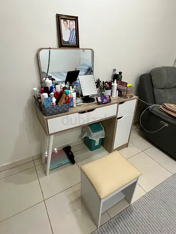 Wooden Dressing Table with Mirror and Stool - Good Condition