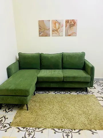 Green L-shaped 3-seater Sofa with Left Chaise - Good Condition