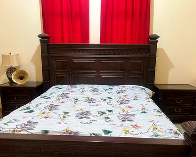 Solid Dark Wood King Bed with Matching Nightstands - Classic Design
