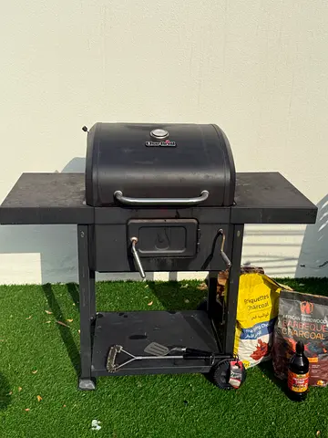 Charcoal BBQ Grill with Side Shelves and Storage