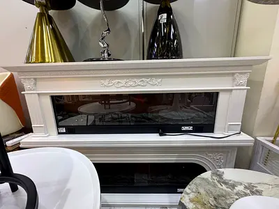 Elegant White Entertainment Center with Electric Fireplace