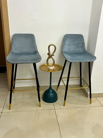 Set of 2 Velvet Bar Stools with Gold Accents