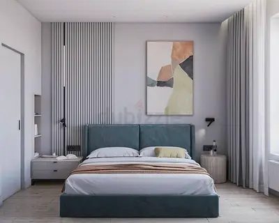 Modern upholstered double bed with padded headboard - teal