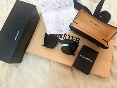 Gentle Monster black oversized sunglasses with case and box and receipt. LO cells design