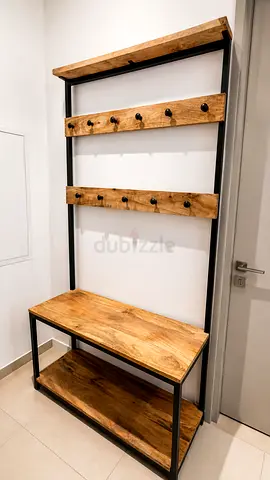 Modern Industrial Coat Rack with Bench and Shelving