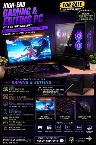 🔥 High-End Gaming Editing PC Setup – Ready to Use!