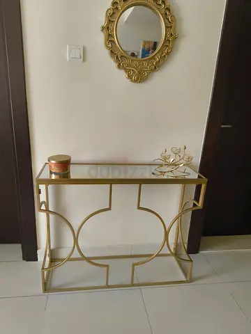 Gold Metal Console Table with Glass Top - Elegant Entryway Piece