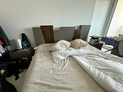 King bed frame with matching bedside tables - good condition