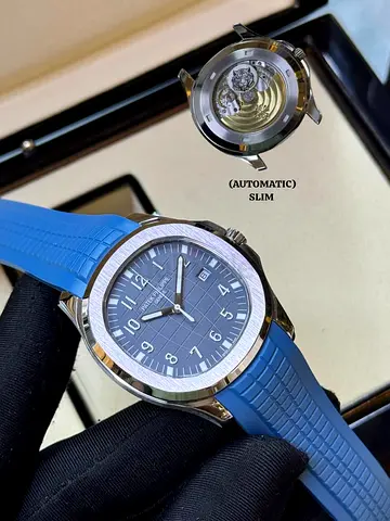 Automatic Mens Watch with Blue Rubber Strap - Slim size
