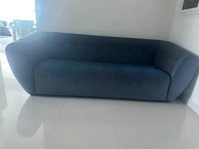 Three-seater modern fabric sofa in navy blue