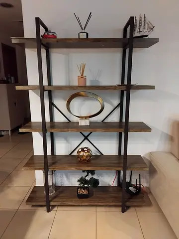 Industrial Style 5-Tier Wooden Bookcase with Metal Frame