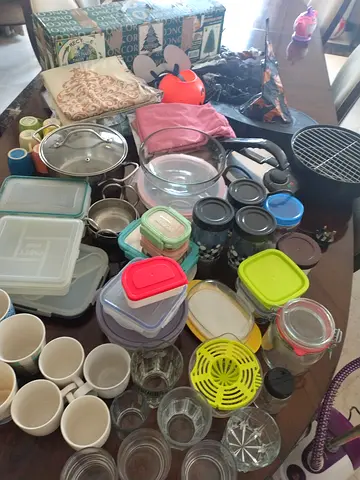 Miscellaneous items including utensils , crockery, halloween accesories , bedsheets and xmastree