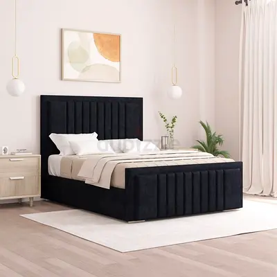 Luxury Upholstered Fabric softener Bed Frame With Panel Line Headboard and With Premium Quality Matt