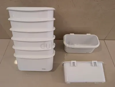 Set of 8 White Storage Bins with Lid - Compact Stackable