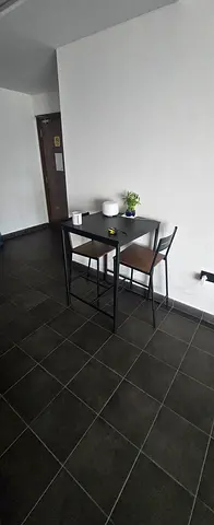 Compact 2-seater dining table with chairs - black frame