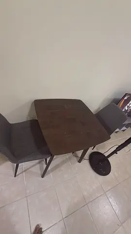 Modern Wooden Dining Table with Two Upholstered Chairs