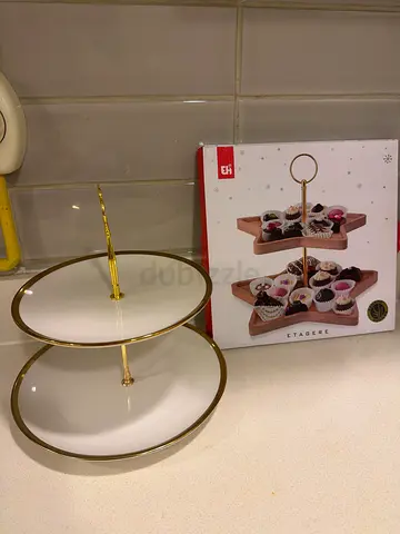 Two-tier Ceramic  Gold Dessert/Cake Stand — Good Condition