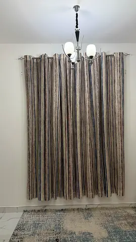 Striped grey-beige curtains set (2 pcs) - used, good condition