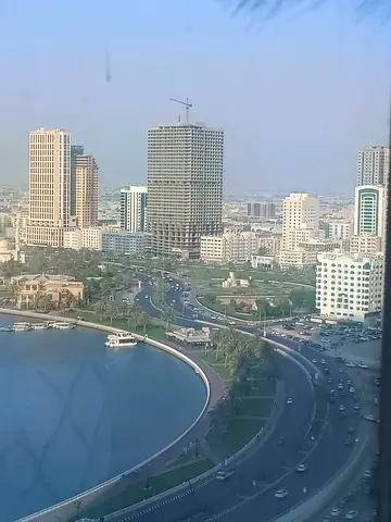 For annual rent in Sharjah Al Majaz 3 – Al Qasba Two bedrooms and a living room with a direct view of Al Majaz and Al Qasba lakes. A lively location c